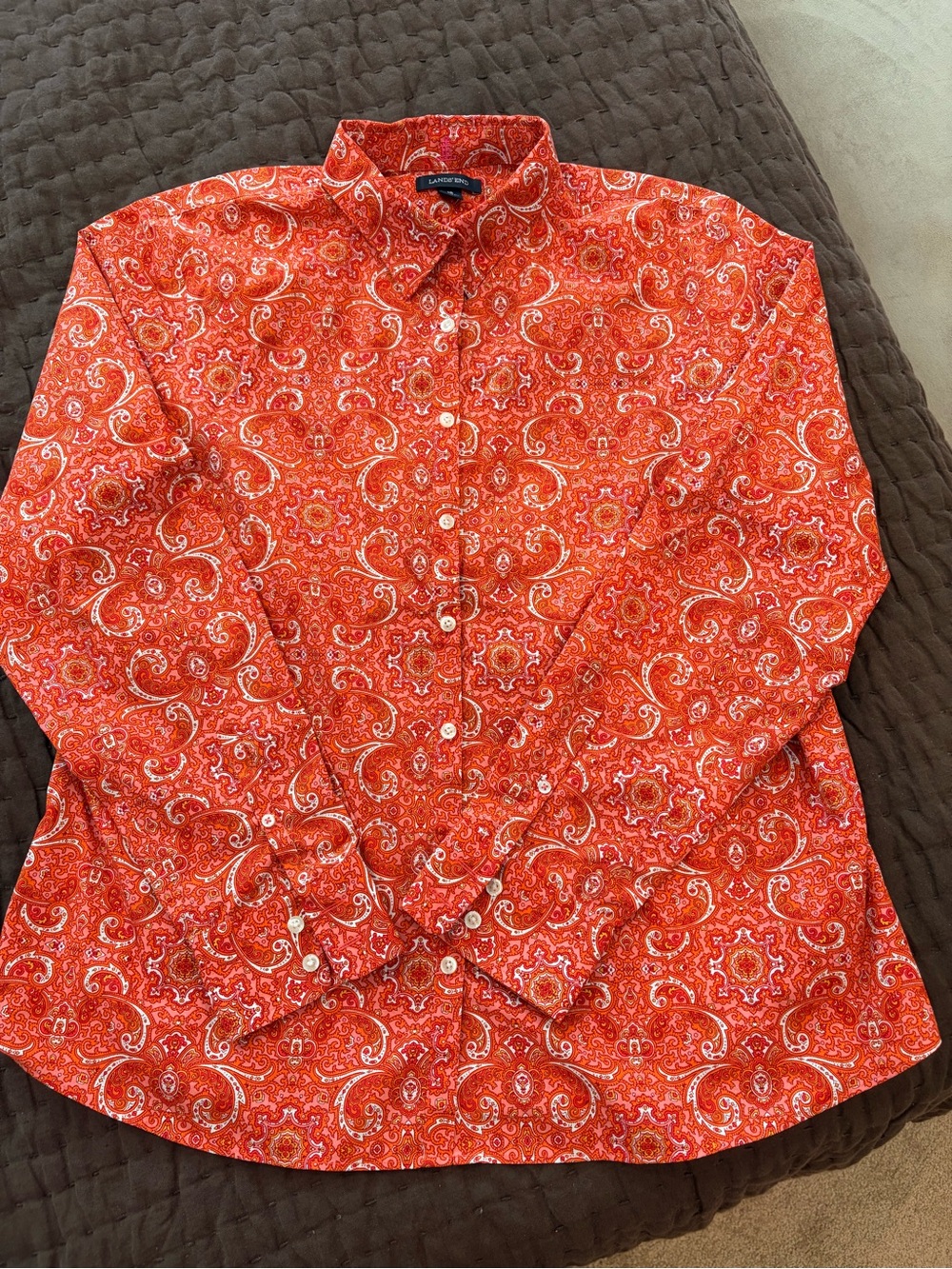Lands' End Red Paisley Button-Down Blouse - Picture 1 of 3
